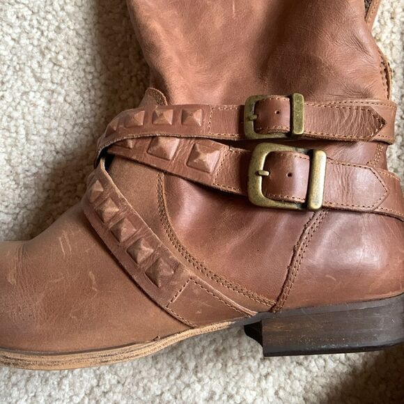 Brown Buttery-Soft Leather Riding Boots size 36 US 5.5 MTNG Zip Up Back Strappy - Picture 7 of 10